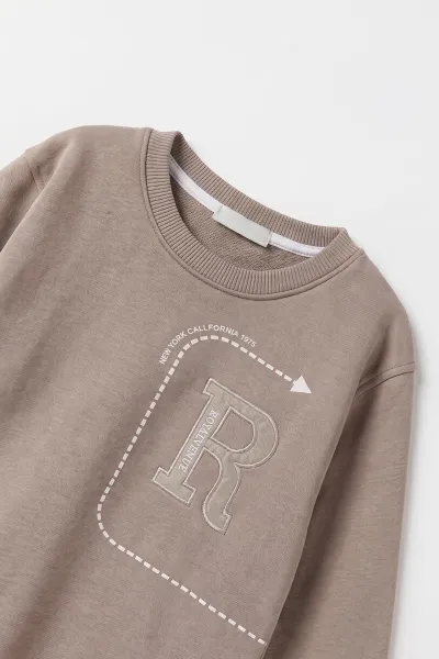 Taş (2-12 Yaş) R Nakışlı  İçi Şardonlu Erkek  Çocuk Sweatshirt 483310