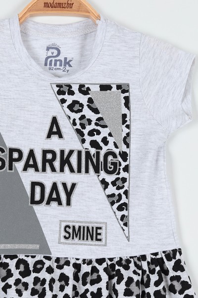 Taş (2-5 Yaş) Sparkıng Day Leopar Baskılı Kız Çocuk Elbise 190997