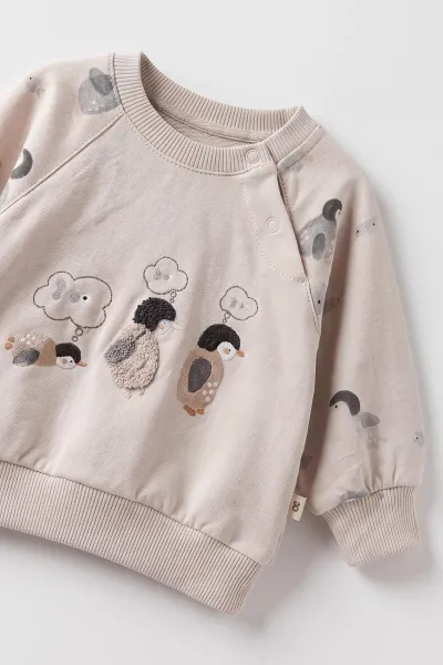 Taş (3-18  Ay) Penguen Nakışlı   2'li Erkek Bebek  Takım 484714