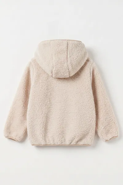 Taş (1-8 Yaş) Nakışlı Kapüşonlu Kanguru Cepli Yarım Fermuarlı Kuzu Kız &Bebek Çocuk Sweatshirt 496334