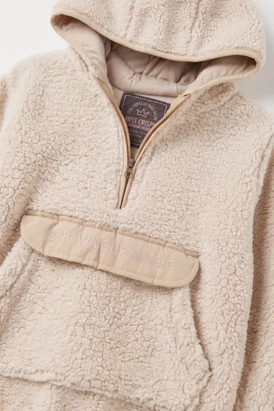 Taş (1-8 Yaş) Nakışlı Kapüşonlu Kanguru Cepli Yarım Fermuarlı Kuzu Kız &Bebek Çocuk Sweatshirt 496334