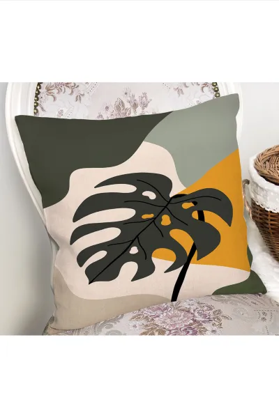 Haki 43x43 Dijital Baskılı Fermuarlı Modern Kırlent Kılıfı 272079