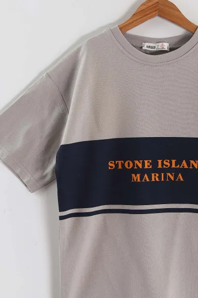 Taş (6-14 Yaş) Stone Island Baskılı 2 İp Erkek Çocuk Tişört 469285