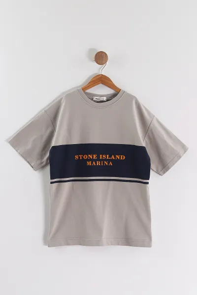 Taş (6-14 Yaş) Stone Island Baskılı 2 İp Erkek Çocuk Tişört 469285