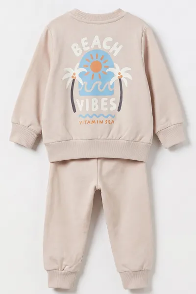 Taş (6-24 Ay) Ön Arka Beach Baskılı 2 İp Erkek Bebek Takım 490630