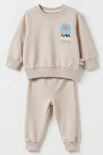 Taş (6-24 Ay) Ön Arka Beach Baskılı 2 İp Erkek Bebek Takım 490630