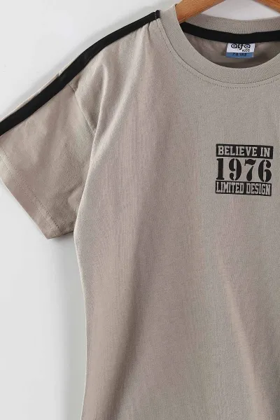 Taş (7-14 Yaş) Belive 1976 Baskılı   Şerit Çizgili Şortlu Süprem Erkek Çocuk Yazlık Takım 446323