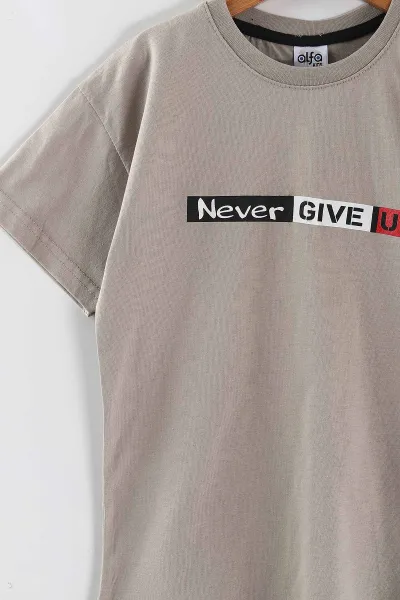 Taş (7-14 Yaş) Never Give Up Baskılı   Şortlu Süprem Erkek Çocuk Yazlık Takım 446309