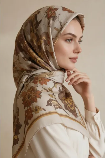 Taş 90x90 Cm Dijital Baskılı Heritage Desen Soft Eşarp 498579
