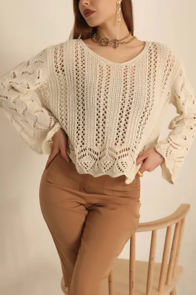 Taş Ajurlu Bayan Triko Bluz 241487
