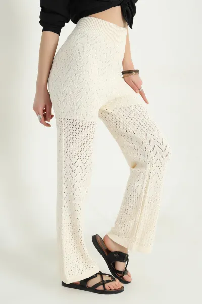 Taş Ajurlu Beli Lastikli Triko Kadın Pantolon 341603