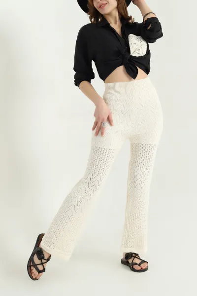 Taş Ajurlu Beli Lastikli Triko Kadın Pantolon 341603