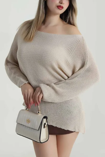 Taş Asimetrik Kesim Ajurlu Kadın Triko 486732