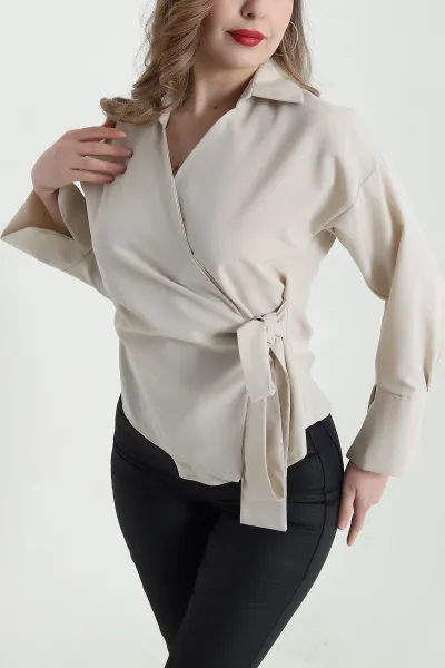 Taş Bağlamalı Poplin Kadın Gömlek 442936