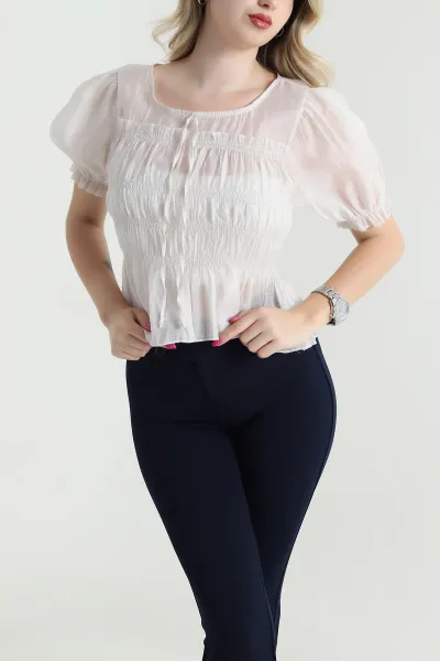 Taş Balon Kol Tencel Kadın Bluz 463196