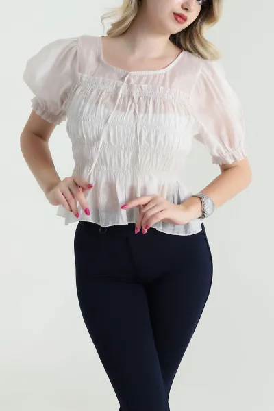 Taş Balon Kol Tencel Kadın Bluz 463196