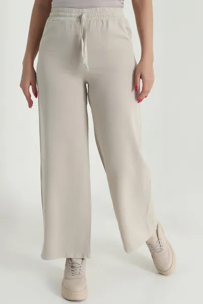 Taş Bel Lastikli Bol Paça Tencel Kadın Pantolon 474044