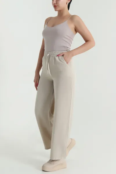 Taş Bel Lastikli Bol Paça Tencel Kadın Pantolon 474044