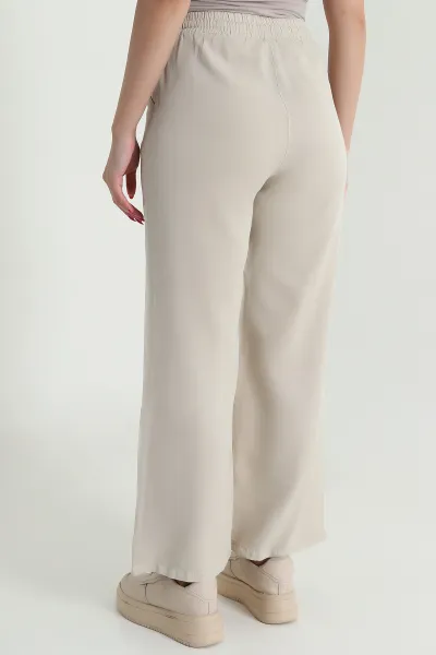 Taş Bel Lastikli Bol Paça Tencel Kadın Pantolon 474044