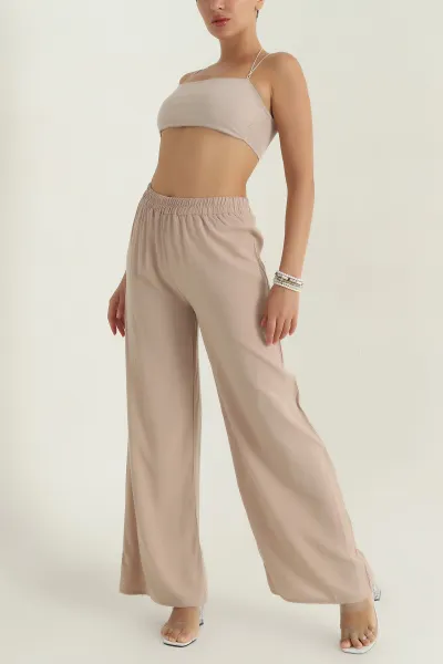 Taş Bel Lastikli Dokuma Kadın Pantolon 378946