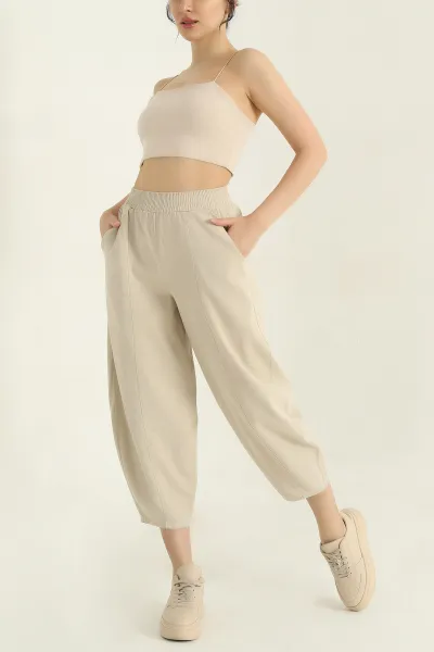 Taş Bel Lastikli Gabardin Şalvar Kadın Pantolon 357406