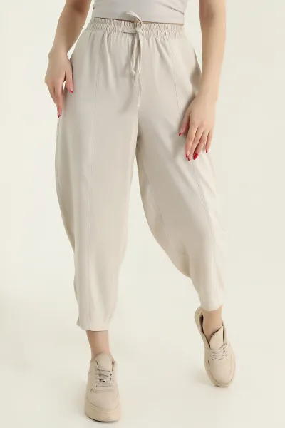 Taş Beli Lastikli Diagonel Kadın Şalvar Pantolon 433280
