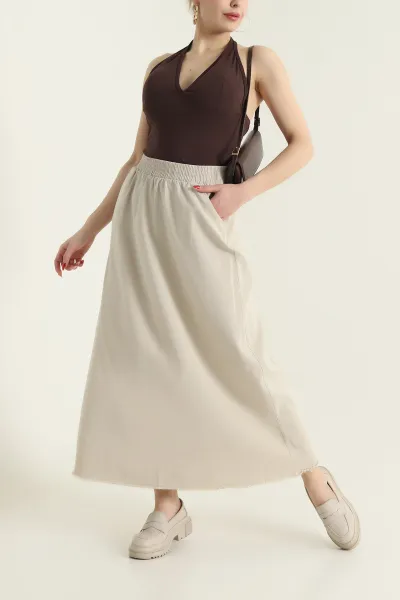 Taş Beli Lastikli Gabardin Kadın Etek 428739
