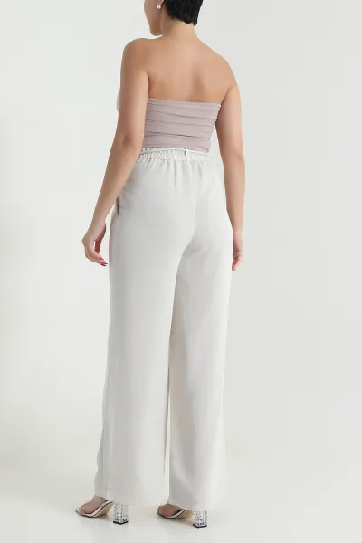 Taş Beli Lastikli İpli Keten Kadın Pantolon 477862