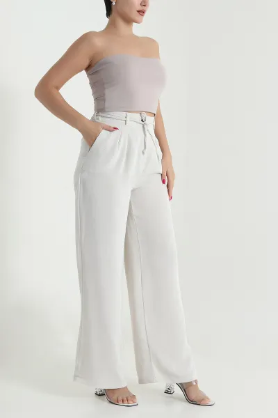 Taş Beli Lastikli İpli Keten Kadın Pantolon 477862