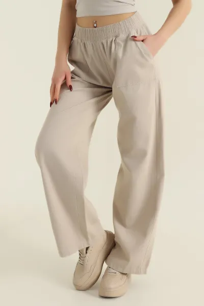 Taş Beli Lastikli Kadın Gabardin Pantolon 422488