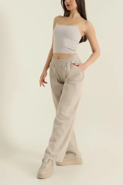 Taş Beli Lastikli Kadın Gabardin Pantolon 422488