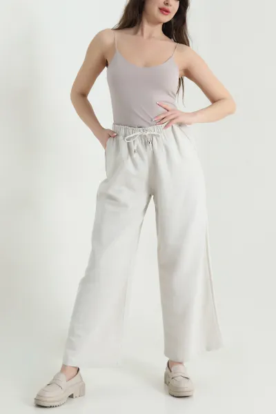 Taş Beli Lastikli Kadın Palazzo Kadın Keten Pantolon 455042