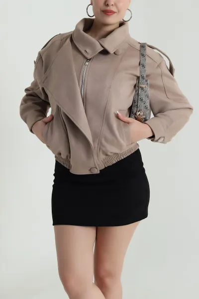 Taş Beli Lastikli Kadın Süet Mont 487230