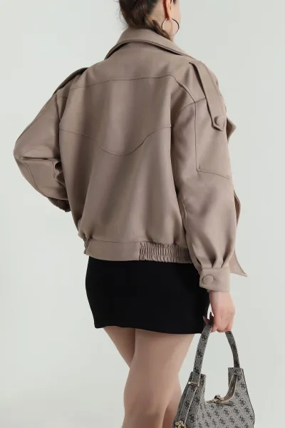 Taş Beli Lastikli Kadın Süet Mont 487230