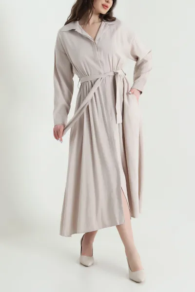 Taş Beli Lastikli Modal Kadın Elbise 446903