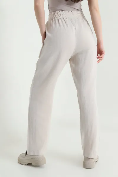 Taş Beli Lastikli Müslin Keten Kadın Pantolon 451558