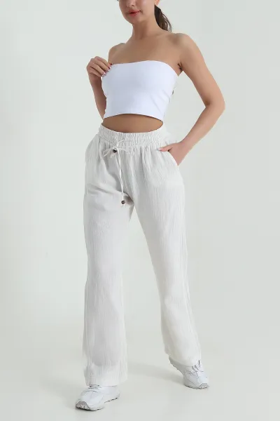 Taş Beli Lastikli Müslin Keten Kadın Pantolon 457933