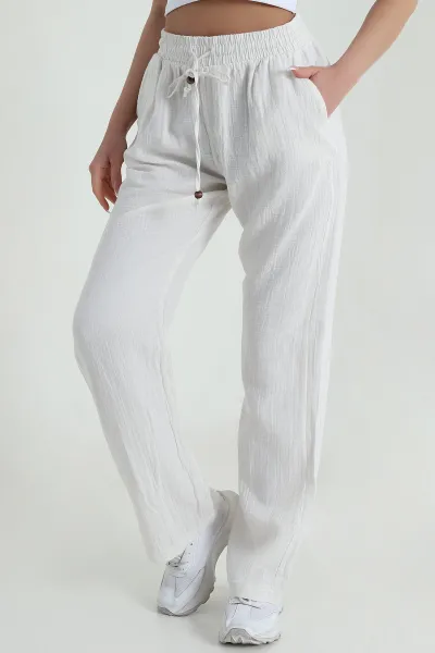 Taş Beli Lastikli Müslin Keten Kadın Pantolon 457933