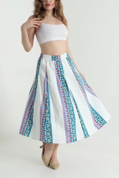 Taş Beli Lastikli Poplin Dokuma Kadın Etek 479861