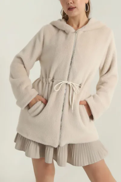 Taş Beli Sıkmalı Alcantra Kadın Mont 407332