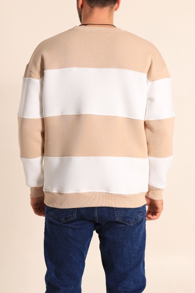Taş Beyaz Oversize Üç İp Şardonlu Kabartma Yazılı Erkek Sweatshirt 222559