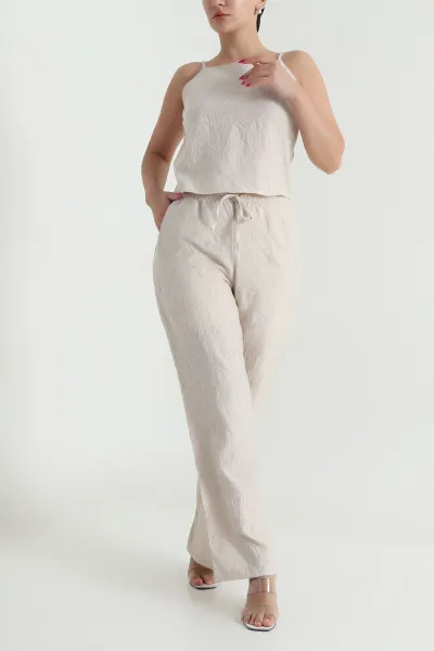 Taş Bluz Pantolon Çilek Kumaş Nakışlı İkili Takım 474358