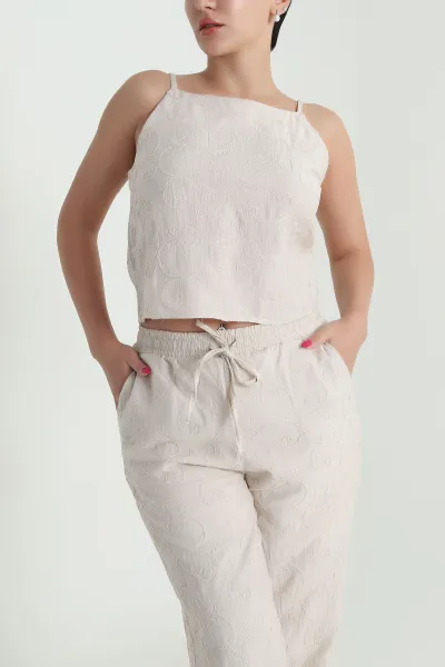 Taş Bluz Pantolon Çilek Kumaş Nakışlı İkili Takım 474358