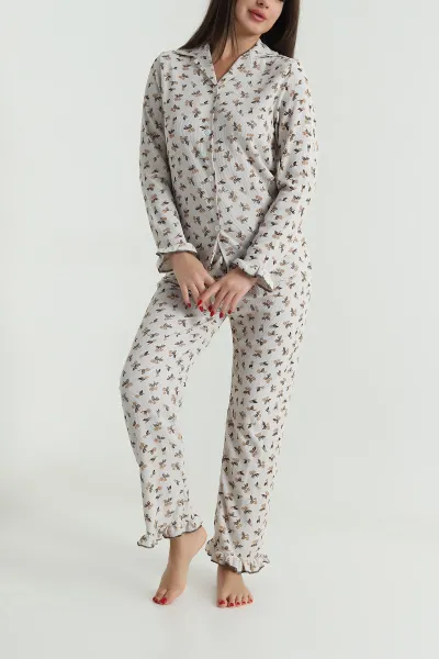 Taş Bürümcük Düğmeli Kadın Pijama Takımı 493649