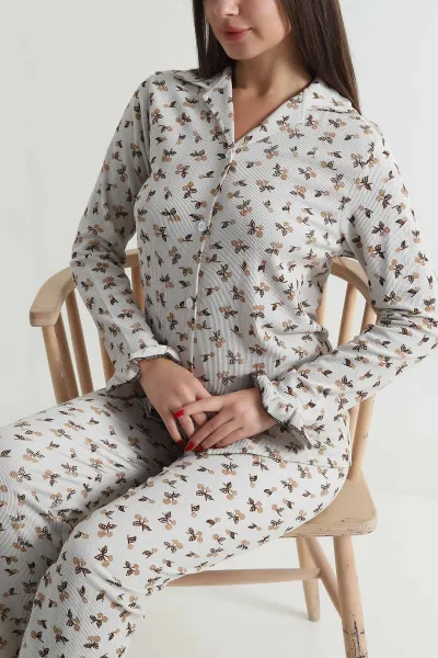 Taş Bürümcük Düğmeli Kadın Pijama Takımı 493649