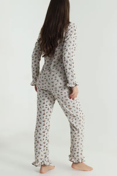 Taş Bürümcük Düğmeli Kadın Pijama Takımı 493649