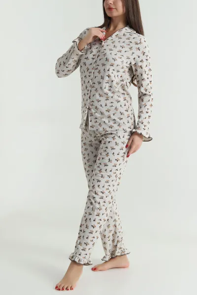 Taş Bürümcük Düğmeli Kadın Pijama Takımı 493649