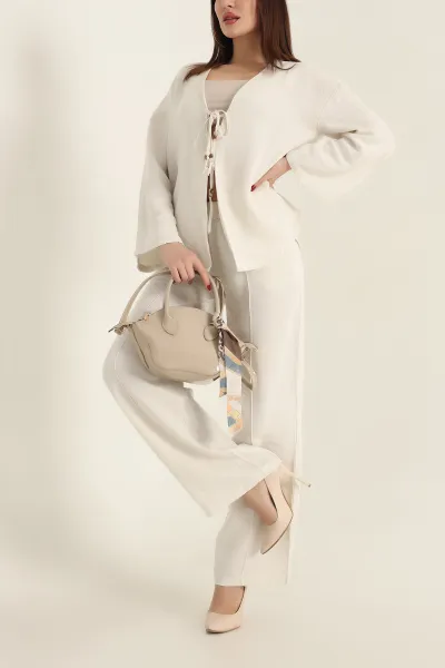 Taş Çimalı Keten Pantolon Bluz İkili Takım 337046