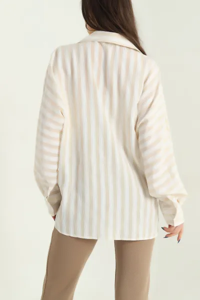 Taş Çizgili Oversize Dokuma Bayan Gömlek 336994