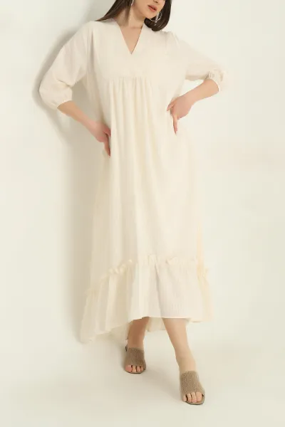 Taş Çizgili Oversize Dokuma Kadın Elbise 355265